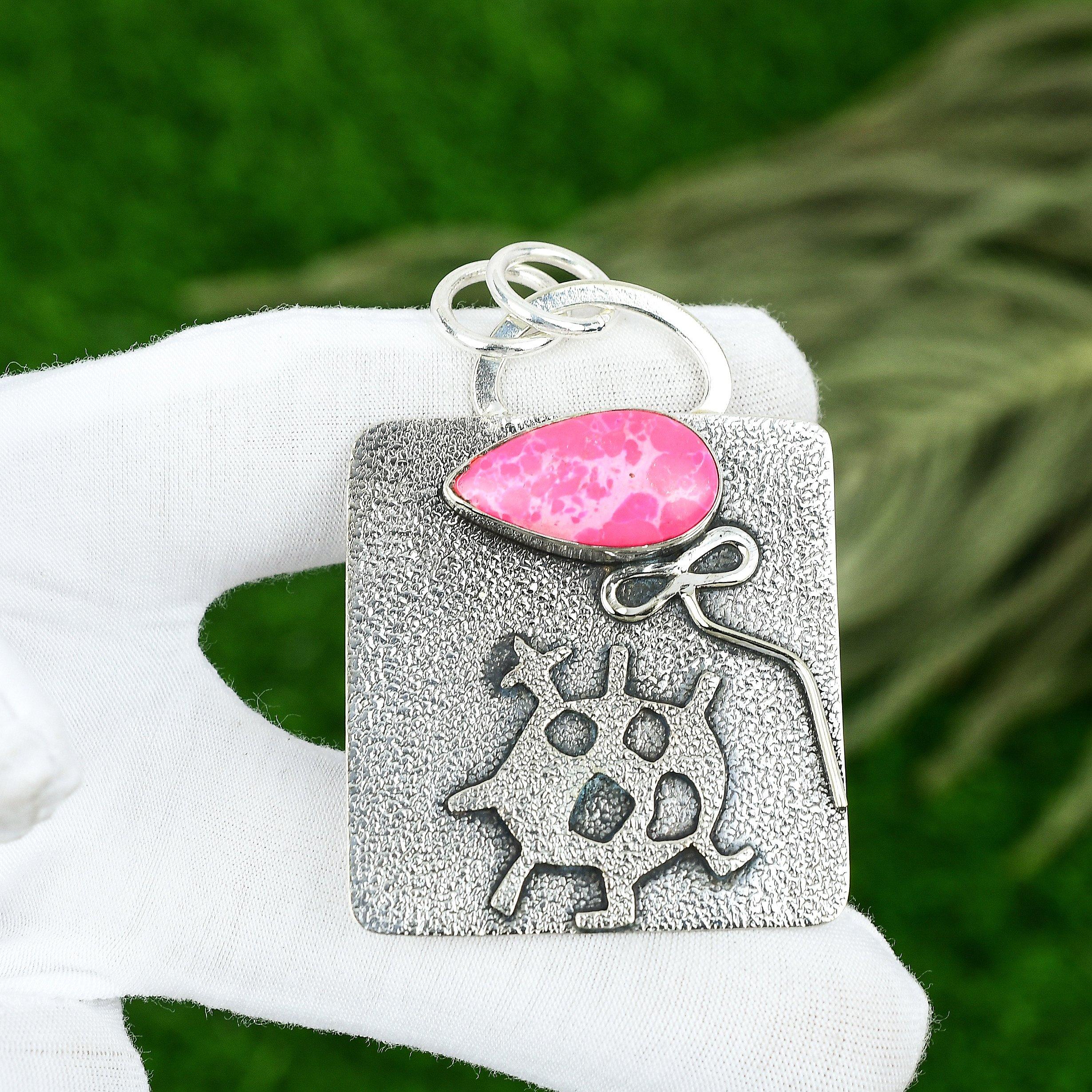 Friendship Day Sale Pink Turquoise Stone Mother Pendant Jewelry Sterling Silver