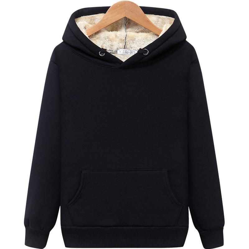 Зимние блузки, женский бархатный свитер с капюшоном из искусственного ягненка, толстая флисовая толстовка, теплый плюшевый топ S чёрный