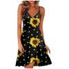 Ladies Slim Printed  Buckle Shoulder Strap Ruffled Sling Dress