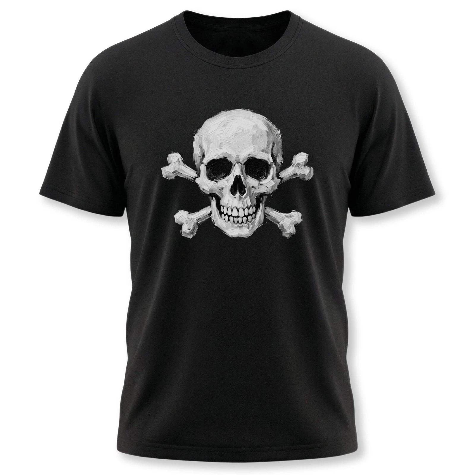 Gothic Skull and Crossbones T-Shirt - Hand-Painted Skeletal Art Tee XL
