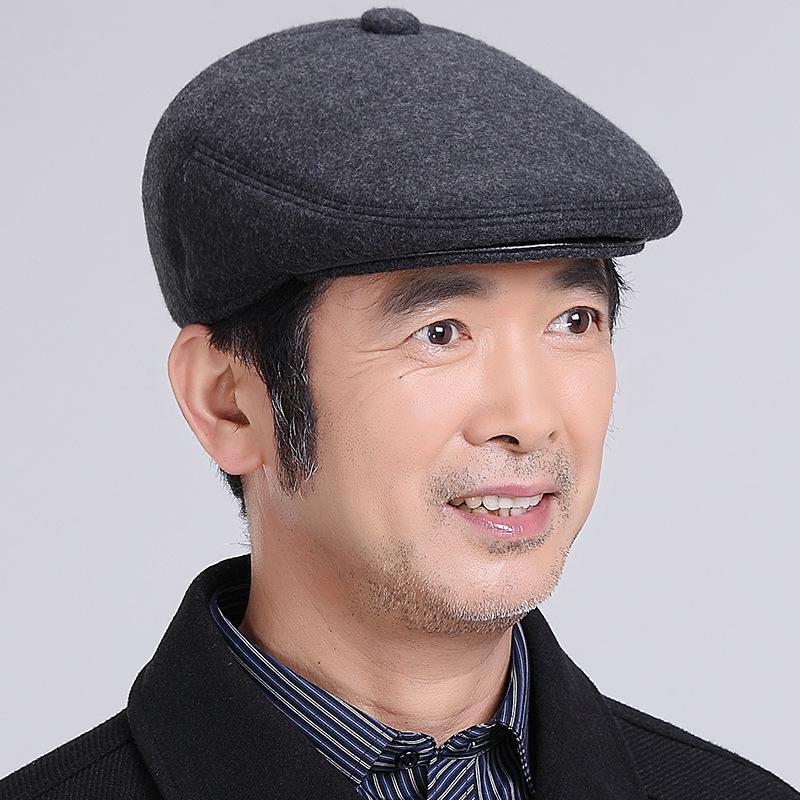 Jesienno-zimowy klasyczny Shuniu Męski kapelusz w średnim i starszym wieku Tata Dziadek Ochrona uszu Kapelusz do przodu Bawełniany płaski wierzchołek kapelusz męski