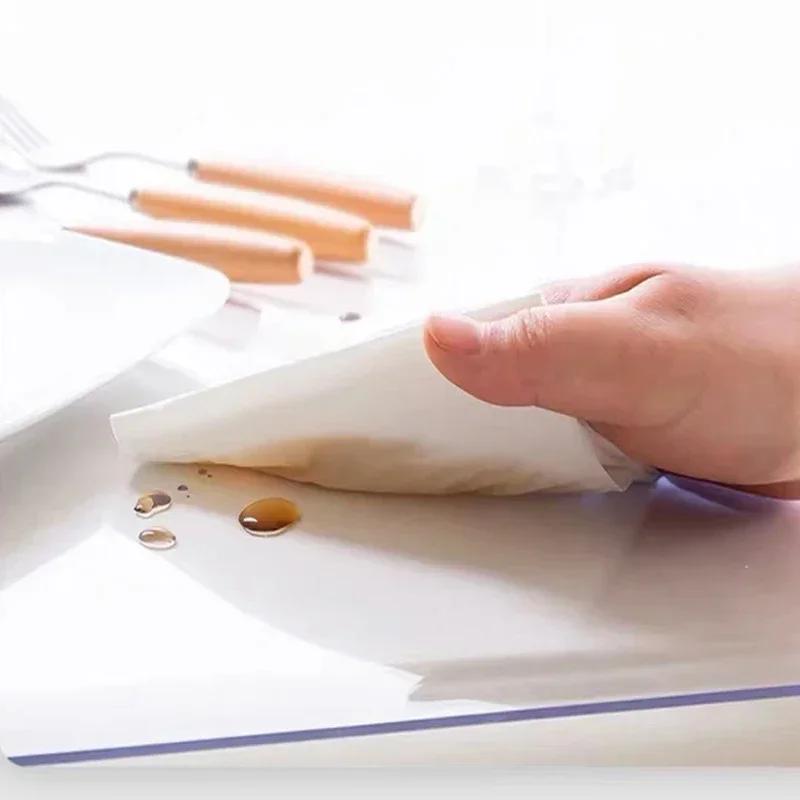 1mm Soft Glass Table Mat PVC Transparent Tablecloth Waterproof Oilproof Rectangular Table Cover Pad Kitchen Table Mat