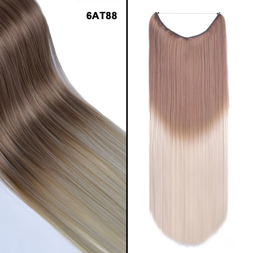 One Piece No Clips Hairpieces Ombre Color Elasticity Invisible Wire Fish Line Wavy Synthetic Hair Extension