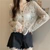 Korean Style Casual Sun Protection Sexy Ladies Tops Vintage Summer Lace Blouses Women See Through Sheer Long Sleeve Sun Shirts