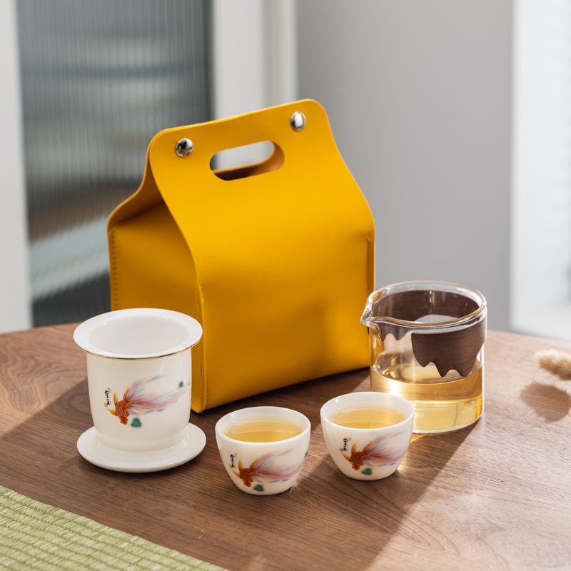 Bank Company Small Gift Set Suet Jade Porcelain Kung Fu Travel Tea Set