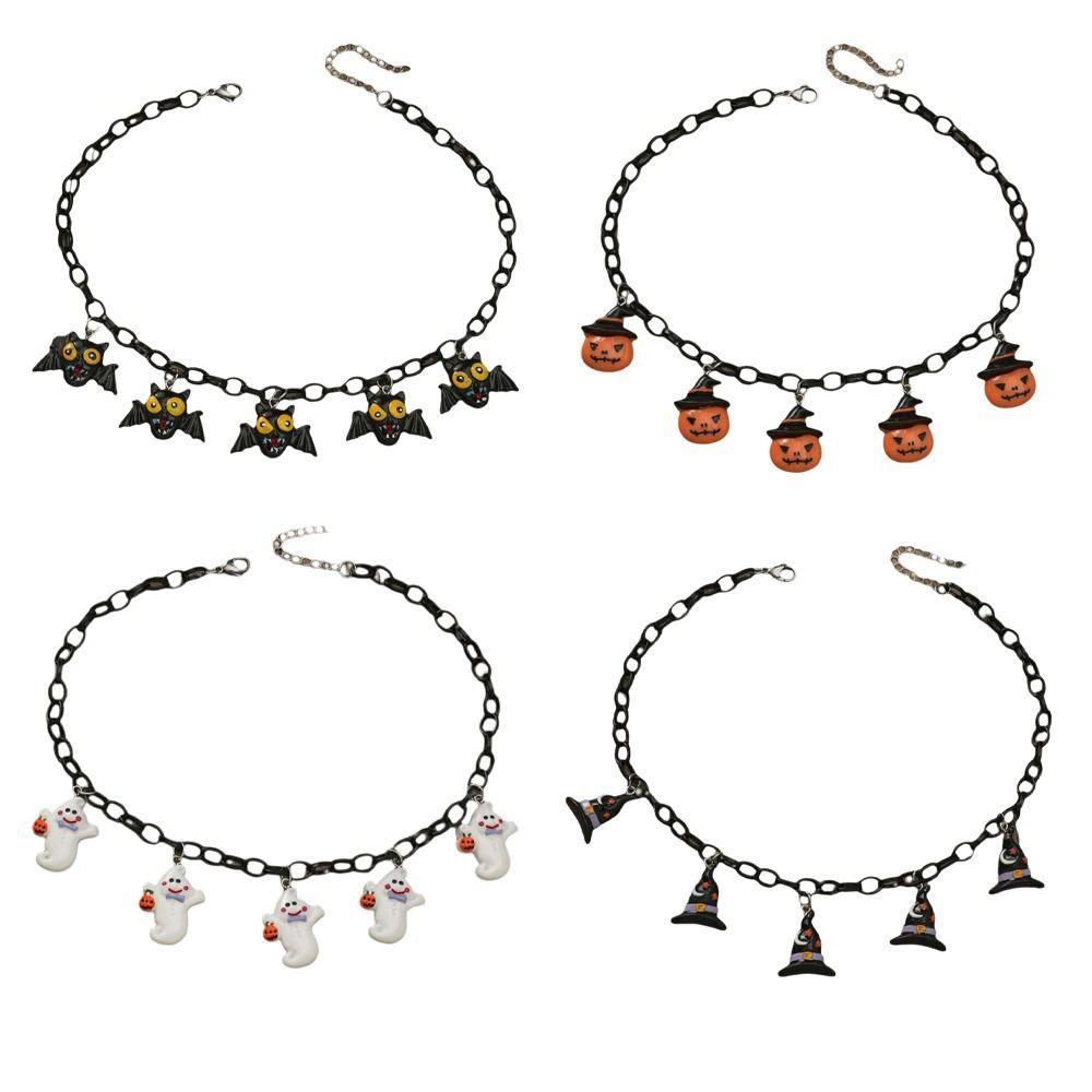 Resin Halloween Pumpkin Necklace Bat Halloween Jewelry Ghost Pendant Necklace  Ghost Festival