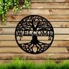 Iron Welcome Sign Wall Art Tree of Life Metal Home Decor Outdoor Indoor Gift