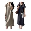 Women T-shirt Dress Round Neck Short Sleeve Loose Fit Casual Dress Solid Color Design Summer Dress Daily Wear