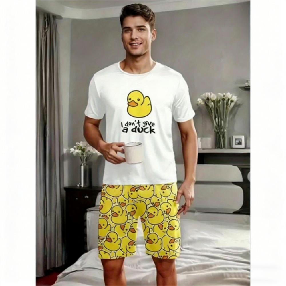 

Fashion Men s Set Yellow Duck Printed Men s T-shirt and Shorts 2 Piece Set Summer Casual Outdoor Men s and Women s Outfit Clothing XXS