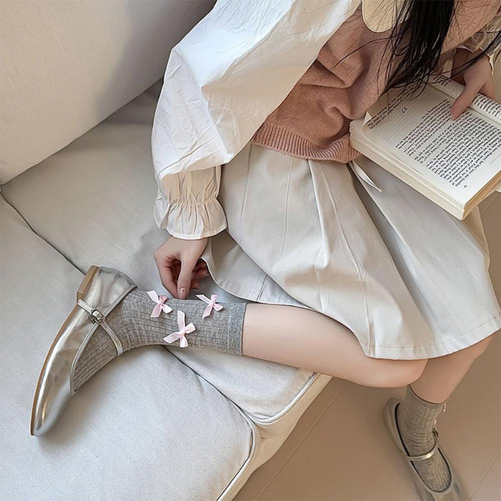 

Korean Style Balletcore Bow Socks Lolita Ribbon Bowknot Socks Comfortable School
