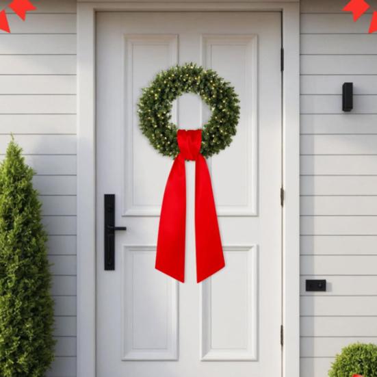2 Pcs Wreath Sash for Front Door Blank Satin Wreath Sash Embroidery Monogram Plain Ribbon Accessories for Xmas Party Yard Doorway Wall Decor