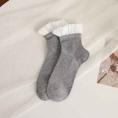 Princess Socks Women Cotton Knitted Breathable Black White Gray Low Tube Socks JK Sweet Girl Lolita Kawaii Cute Ruffle Socks Sox