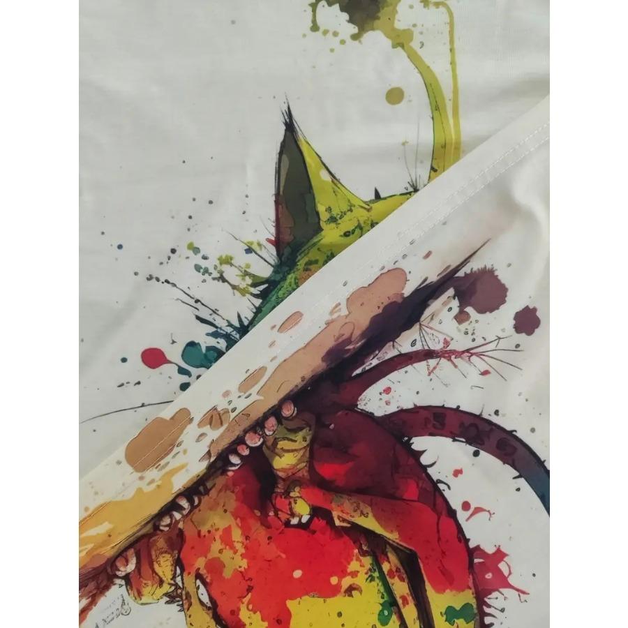 Tričko s krátkým rukávem a kulatým výstřihem a vzorem krokodýla v komiksovém stylu s motivem barvy a stop po něm, ležérní a elegantní topy pro muže v letním pouličním oblečení