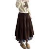 Autumn/Winter Corduroy Double-Layer Plaid Long Skirt for Pregnant Women (No Support Belt)