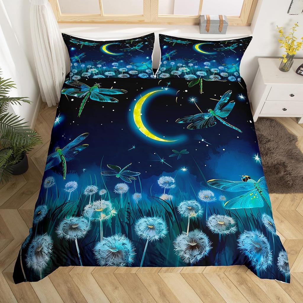 Dragonfly Duvet Cover Queen King Size Dandelion Quilt Cover Night Blue Starry Sky Duvet Cover Kids Bedding Set Room Decoration