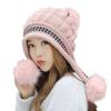 Girls Thicken Ski Snow Cap Fur PomPoms Winter Women Beanie Hats Female Skullies Warm Gloves + Knit Hat Set