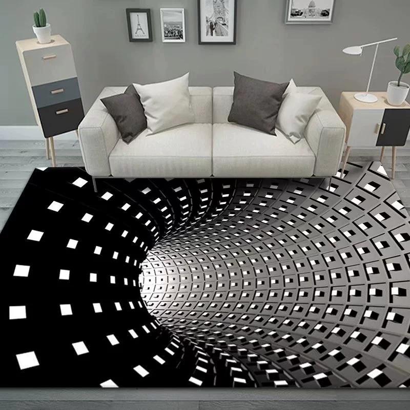 Living Room Carpet Stereoscopic Vision Black White Grid Mat Bedroom Dirt Resistant Wear-resistant Anti Slip Rug Home Decoration