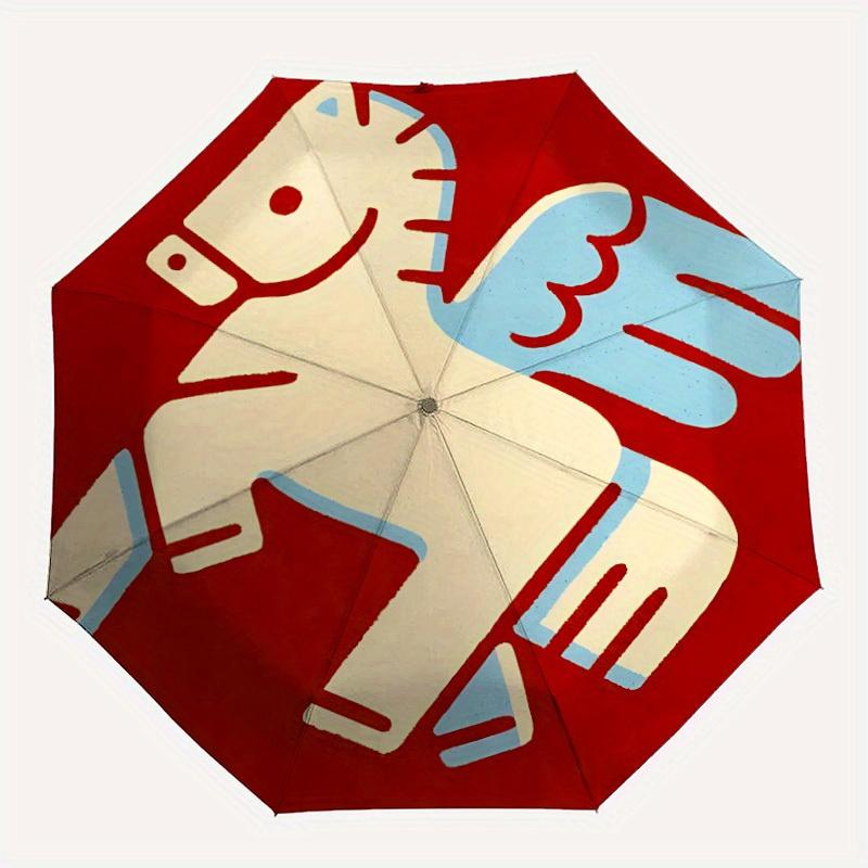 1pc Pegasus Winged Horse Automatic Open/Close Umbrella Sturdy Iron Frame, Compact Travel UmbrellaIntricate Design Umbrella a0829082