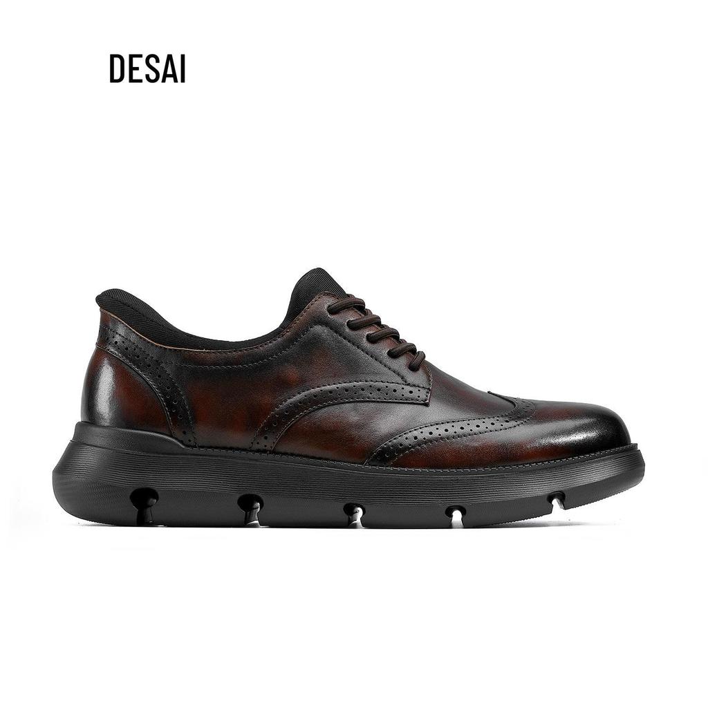 Desai 2025 Men's Height-Increasing Leather Shoes: Versatile, Wear-Resistant, Thick-Soled for Autumn/Winter.