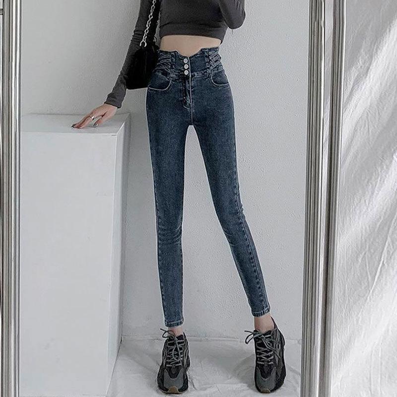Women s Ultra High Waist Tummy Control Cropped Slim Fit Blue-Gray Denim Jeans 27