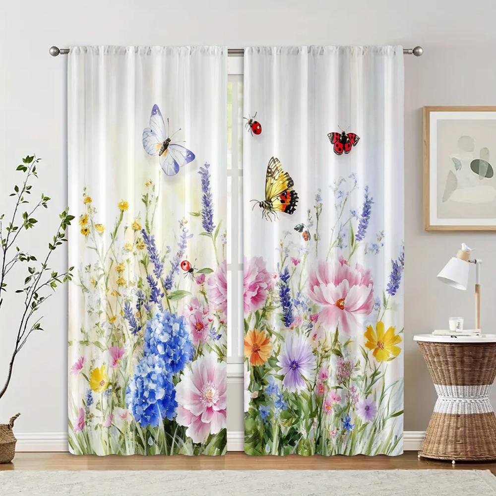 2pcs   Popular Curtain Panels  print Art Deco Floral & Butterfly 100% Polyester (without rod) Outdoor Decorations Use for
