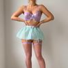 Sexy Bow Bead Chain Suspender Perspective Ultra-short Mesh Skirt Erotic Underwear Set