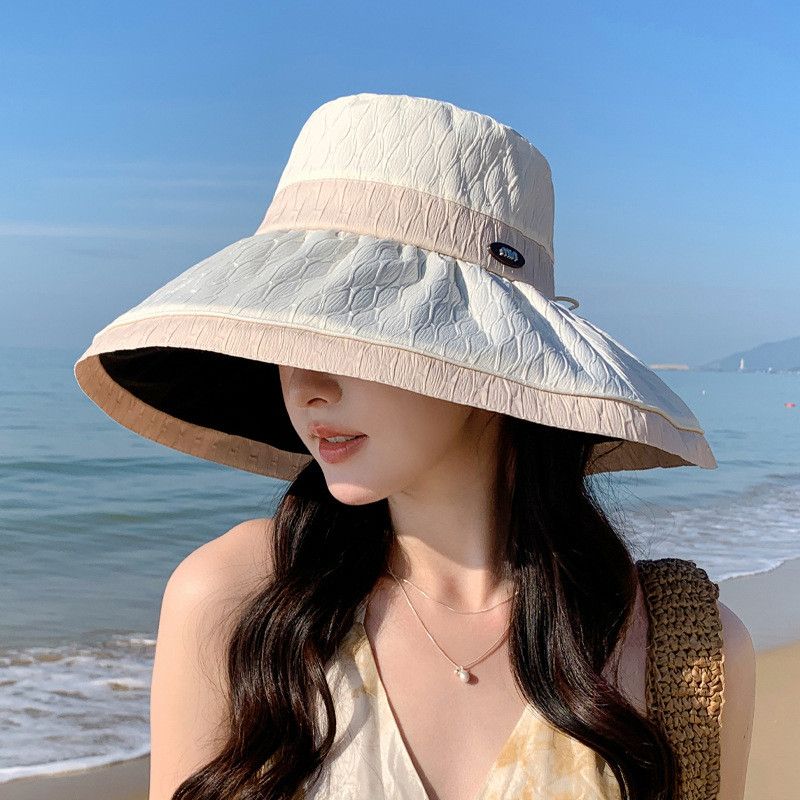 

Fashion Summer All-Matching Sun Hat Children s Outdoor Hiking Hiking Beach Sun Protection Sun Hat Big Brim Bucket Hat 8826-Milk White
