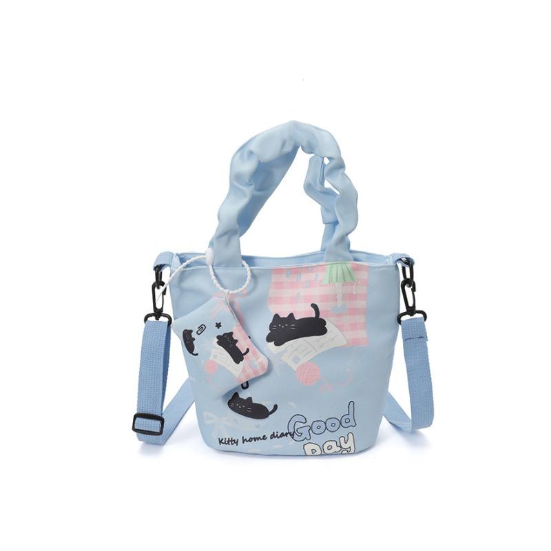 New Shoulder Messenger Bag Style Cute Cartoon Canvas Bag Women's Large-capacity Commuter Bucket Bag