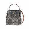 Romy T MONOGRAM Gold Logo Bucket Shoulder Crossbody Fabric Handbag Women's Navy Blue 178016-405 Bag