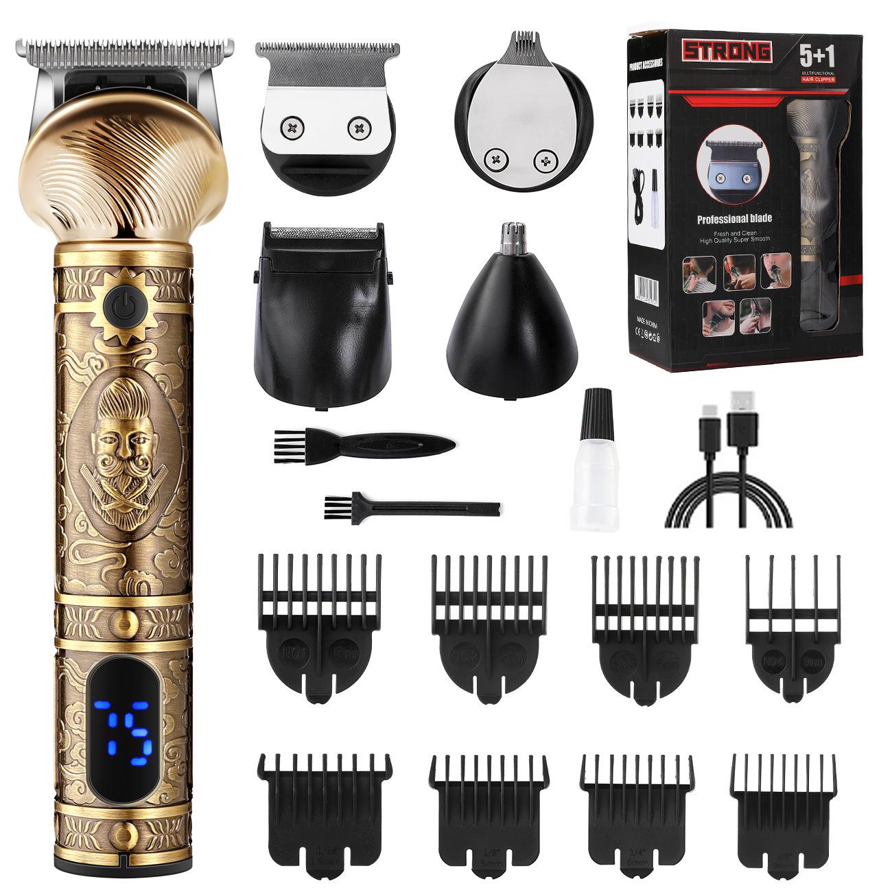 Cross-Border 5-in-1 Electric Grooming Kit: Hair Clipper, Shaver, Nose Trimmer