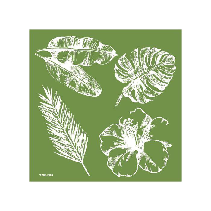 Pochoir - MEGACREA DIY - Nature Feuillage - 15 x 15 cm - Réutilisable - Tissu fin