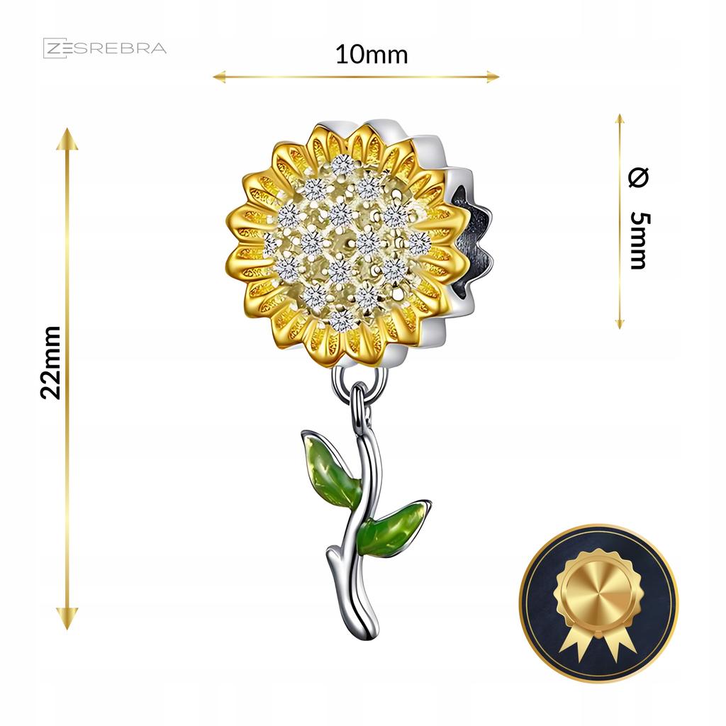 Charms Pr 925 Sunflower Pendant Bead Beads Colorful Zircons
