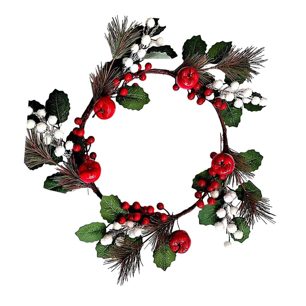 Christmas Candle Ring Decoration Holiday Handcrafted Farmhouse Decor Realistic with Red Berry Garland for Wall Birthday Decor
