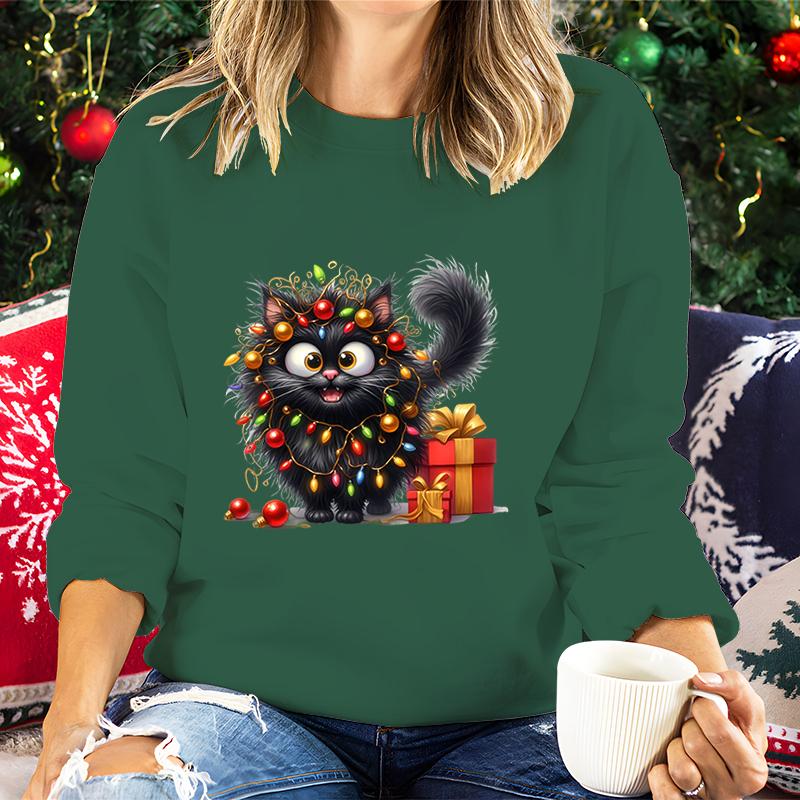 

Cat Lover Gift for Christmas Women Sweatshirts Cute Fluffy Cats Lights Holiday Hoodies Cute Animal Lover Christmas Sweatshirts XL