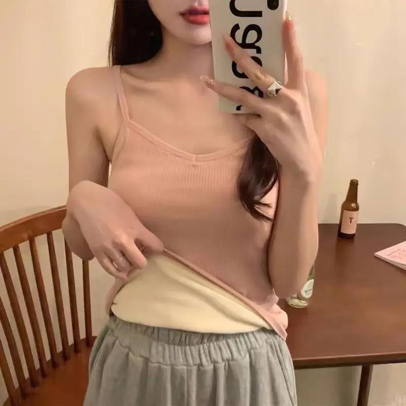 T-shirt Sleeveless Tops Women Winter Warm Underwear Solid Color Thermal Casual Nightwear Sexy Elasticity Female Thin Velvet