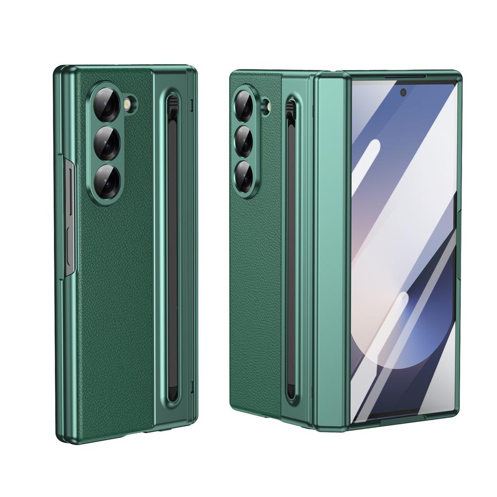 Luxury Leather Hinge Phone Case for Samsung Galaxy Z Fold 7 6 5 4 3 Screen Glass S Pen Slot Shockproof Cover for Galaxy Z Fold 6