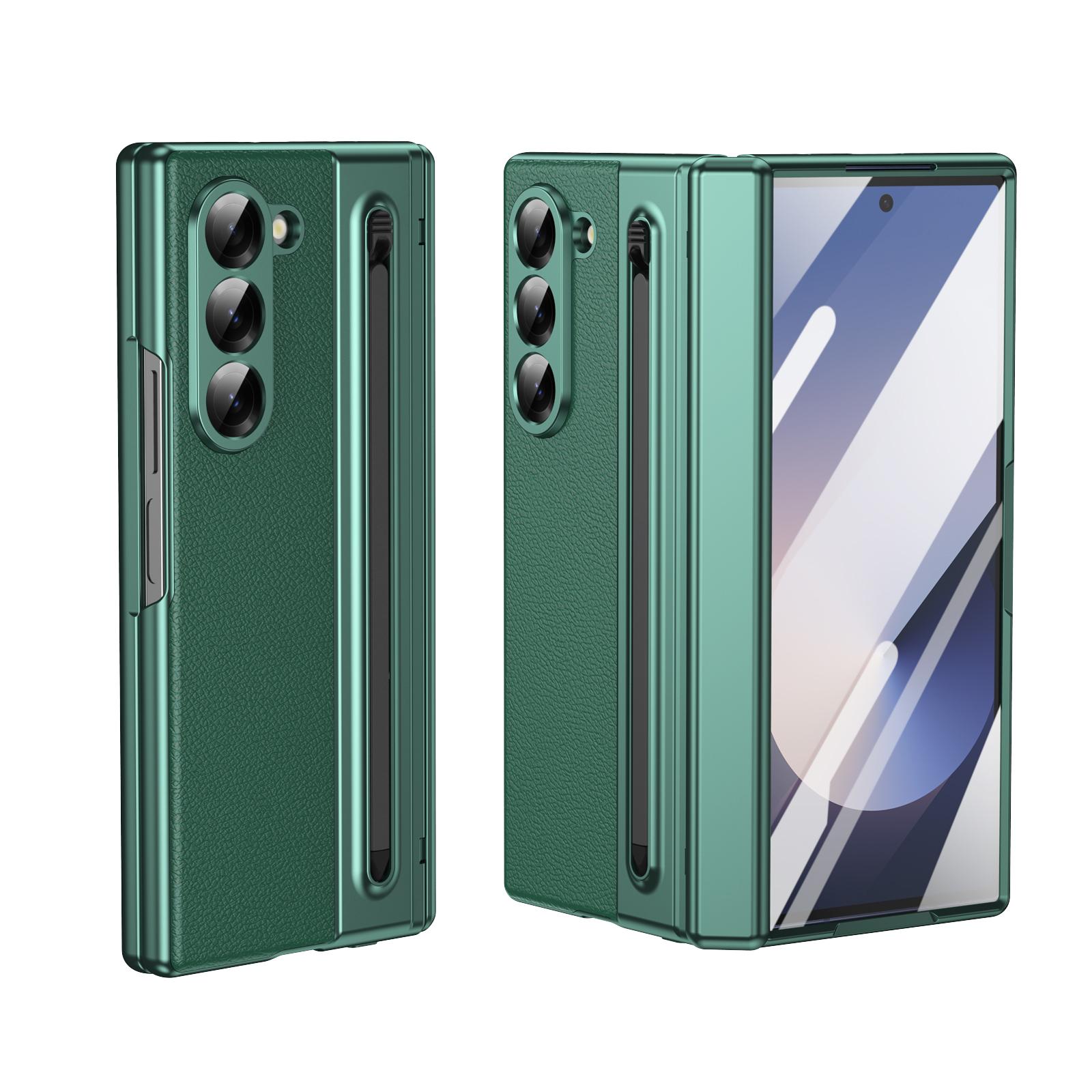 

Leather Feel Slim Case for Samsung Galaxy Z Fold 7 6 5 4 3 with Stylus Pen Slot Holder Plastic Fold Shockproof Protection Cover For Samsung Galaxy Z Fold6 зелёный