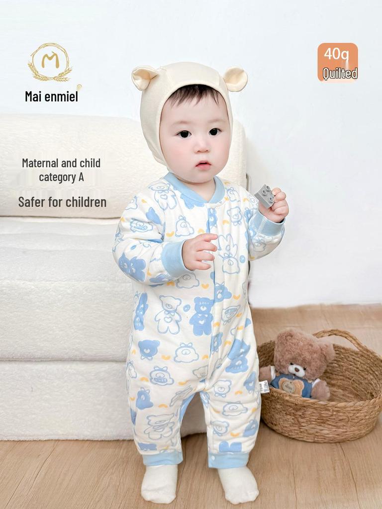 Maienmier Quilted Baby Jumpsuit - 40g Warm Cotton Romper for Autumn & Winter