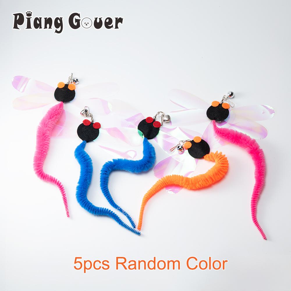 

5pcs Random Color Dragonfly Cat Teasing Stick Replacement Head Toy Plush Tail Pet Toys