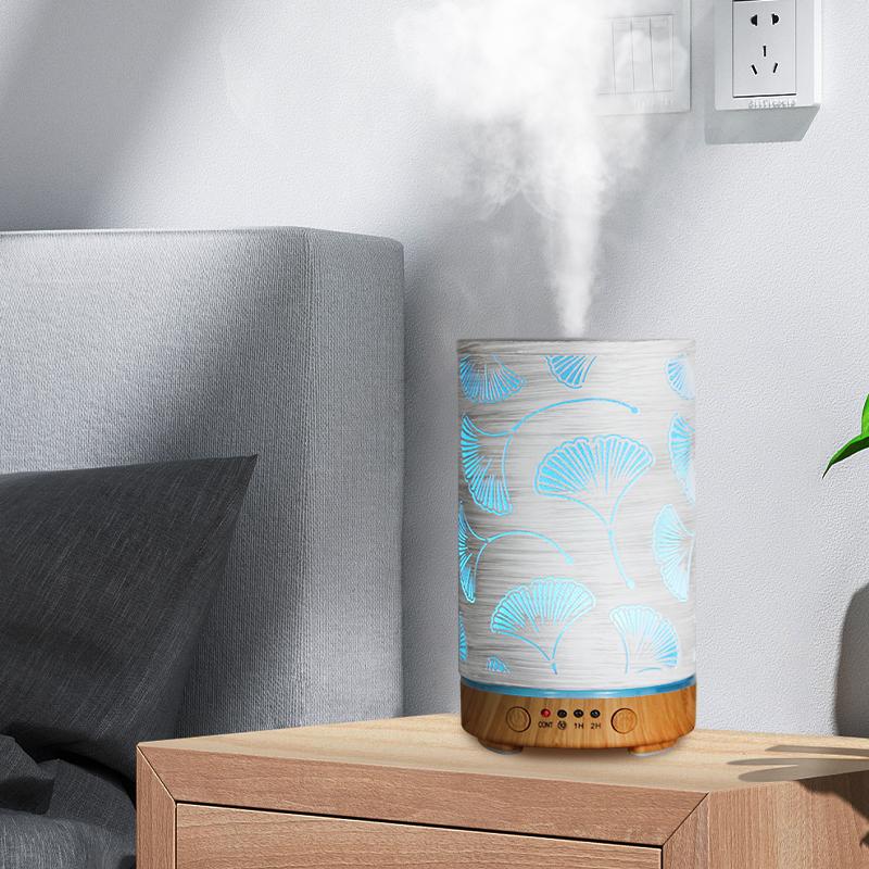 Desktop Decorative Light Ginkgo Leaf Atmosphere Night Light Timed Aroma Diffuser Ultrasonic Air Humidifier with Auto Shut-off