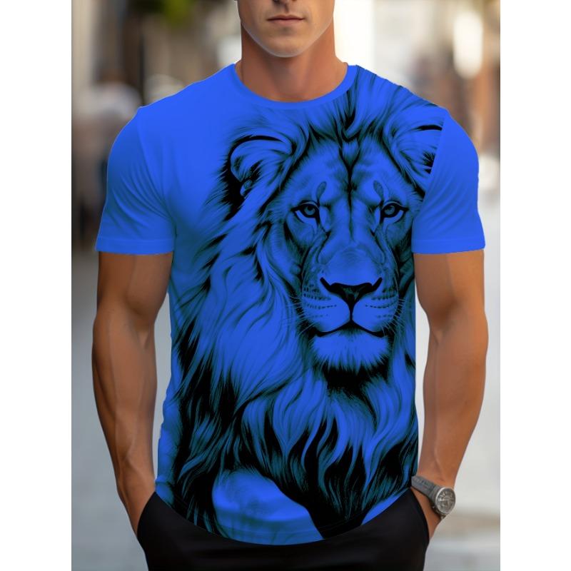 T-shirt Estiva da Uomo con Stampa Digitale 3D Leone