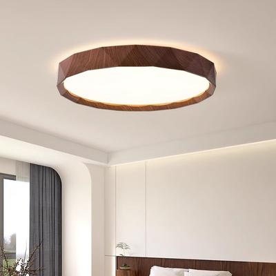Circular LED Ceiling Light Modern Simple Walnut Wood Grain Decorative Light Living Room Bedroom Balcony Ceiling Light