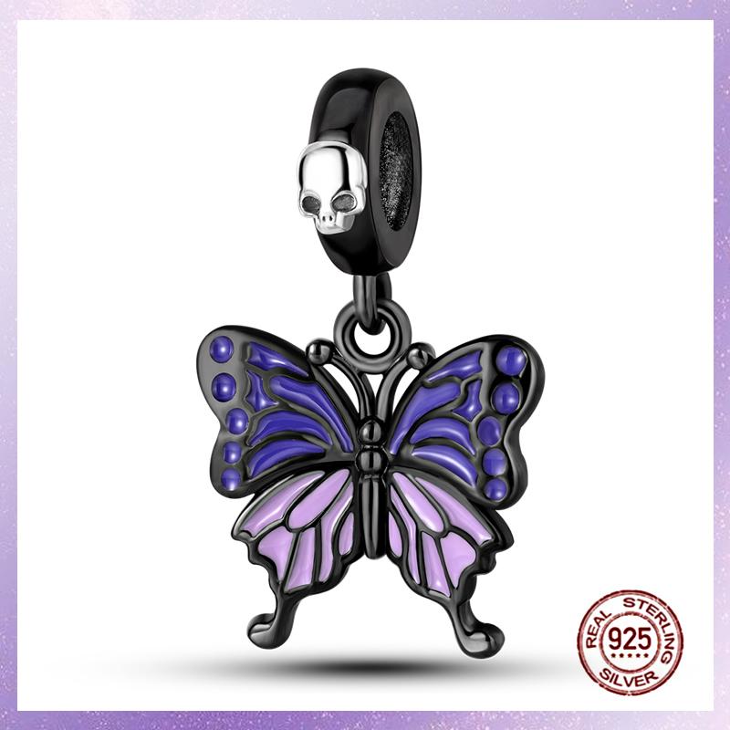 Purple Charms Copper Fit Original Pendant Bracelet Butterfly Glass Heart Feather Clip Charm Dangle Luminous Bead Diy Jewelry