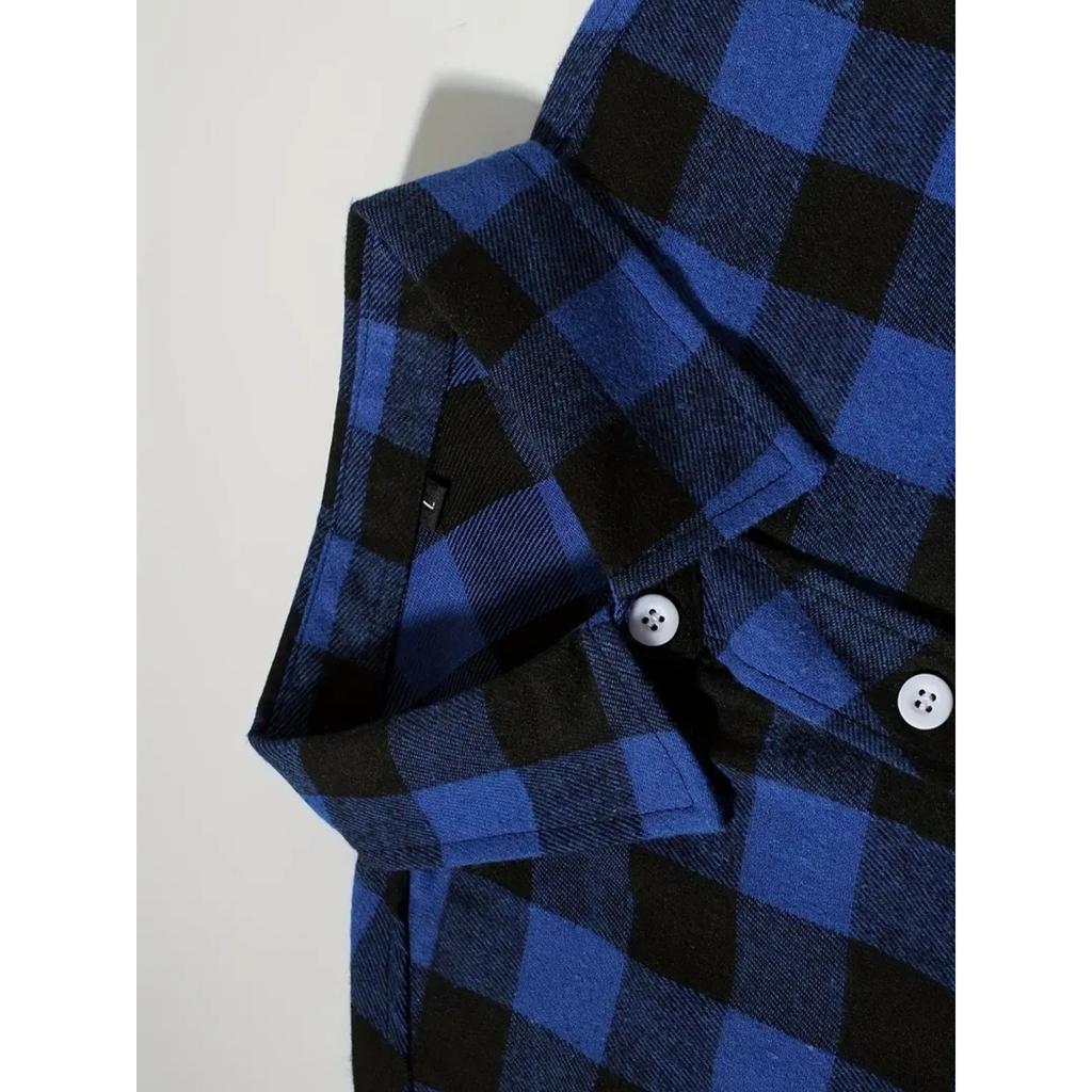 Men's Casual Loose-Fit Plaid Collared Shirt With Pockets - Long Sleeve