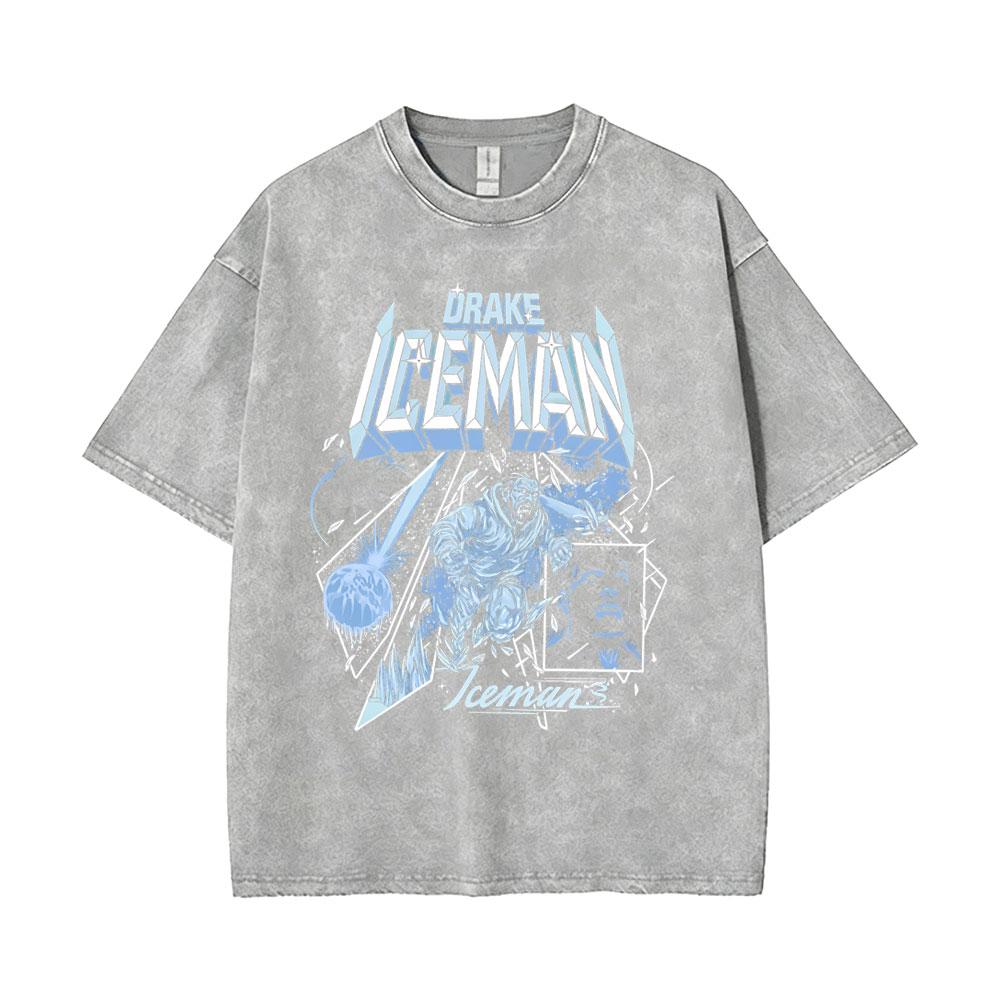 Hot Sale Rapper Drake ICEMAN Washed Vintage Tshirt Men Women Hip Hop Fashion Trend T Shirts Tops Male Summer Oversized Tshirts