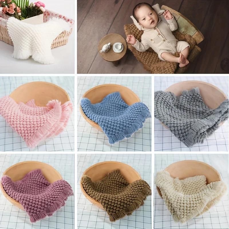 Soft Crochet Newborn Photo Background Prop - 1 Pc Multicolored Photo Blanket Practical Basket Stuffer Filler & Baby Photo Pad