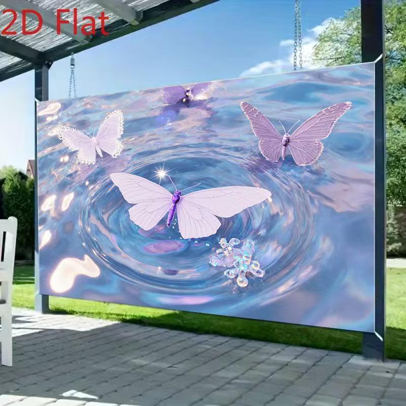 2D Magical Water Ripple Backdrop with Purple and White Butterflies for Aesthetic Room Decor
