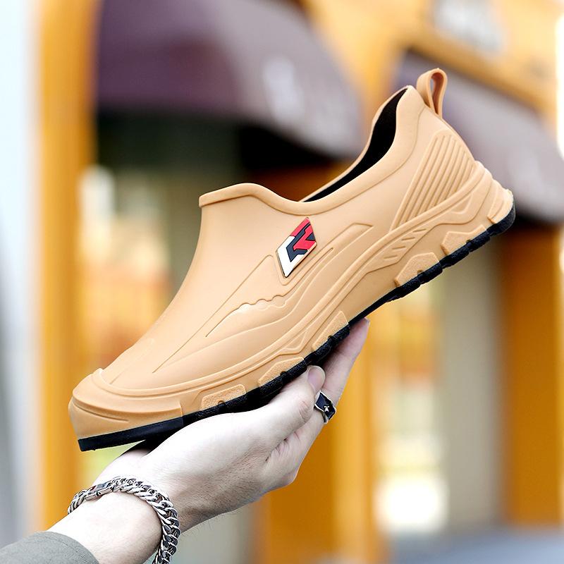 Low-top Men's Rain Shoes Outdoor Waterproof Lazy One-pedal Men's Galoshes PVC Lightweight Non-slip Men's Rubber Shoes Water Shoes