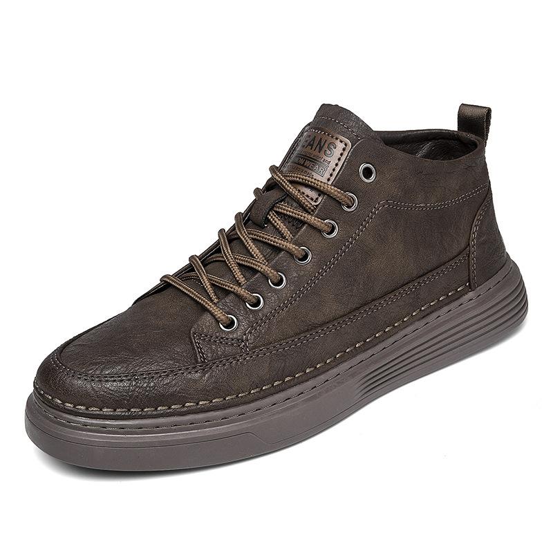 Autumn High-top Lace-up Board Shoes Outdoor Sports Fashion Trend Single Shoes Men's Medium Tube Flat-bottom Casual Leather Boots