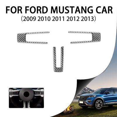 3PCS Carbon Fiber Steering Wheel Cover Trim For Ford Mustang 2009 2010 2011 2012 2013 Car Accessories Interior Mouldings